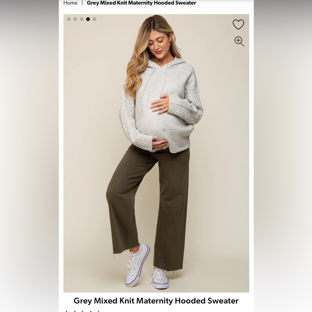 Gray mixed knit hooded maternity sweatshirt